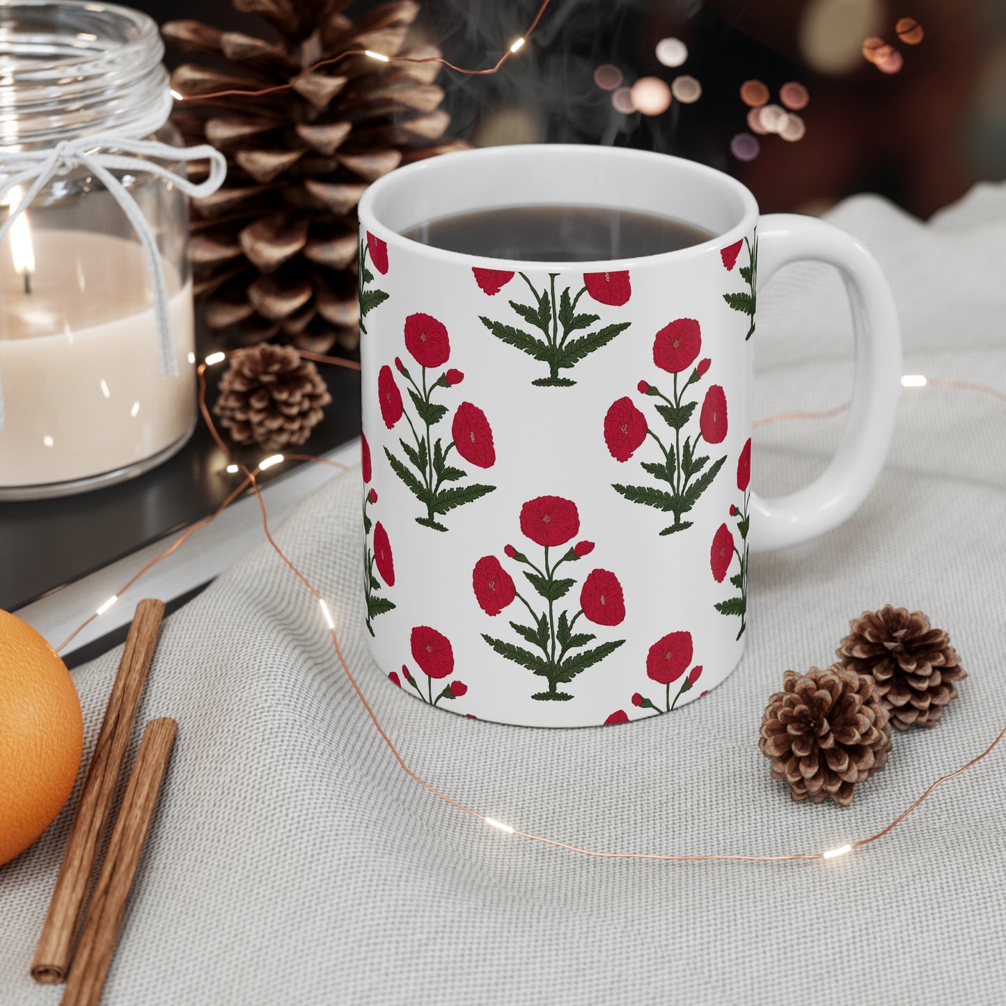 Desi Bollywood Poppy Buta Mug, South Asian Mughal Art Tea Coffee Mug