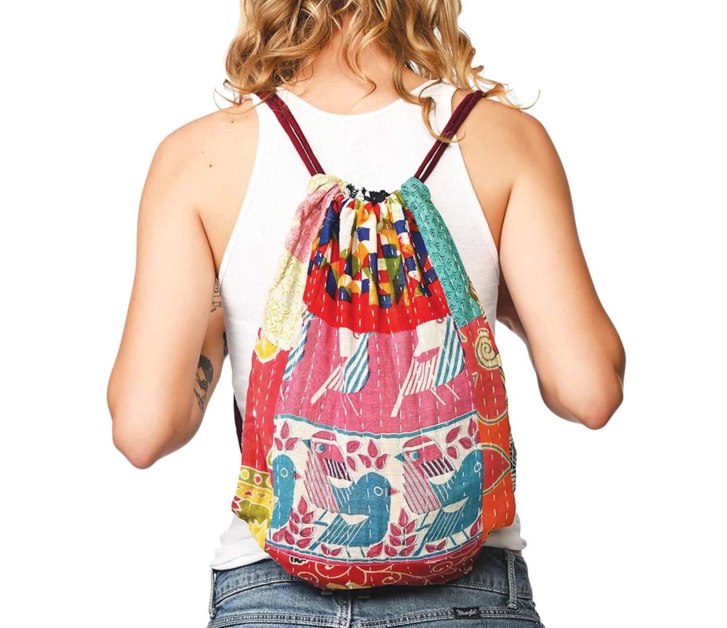 Desi Bollywood Backpack Bag Kantha Hand Stitched Handmade
