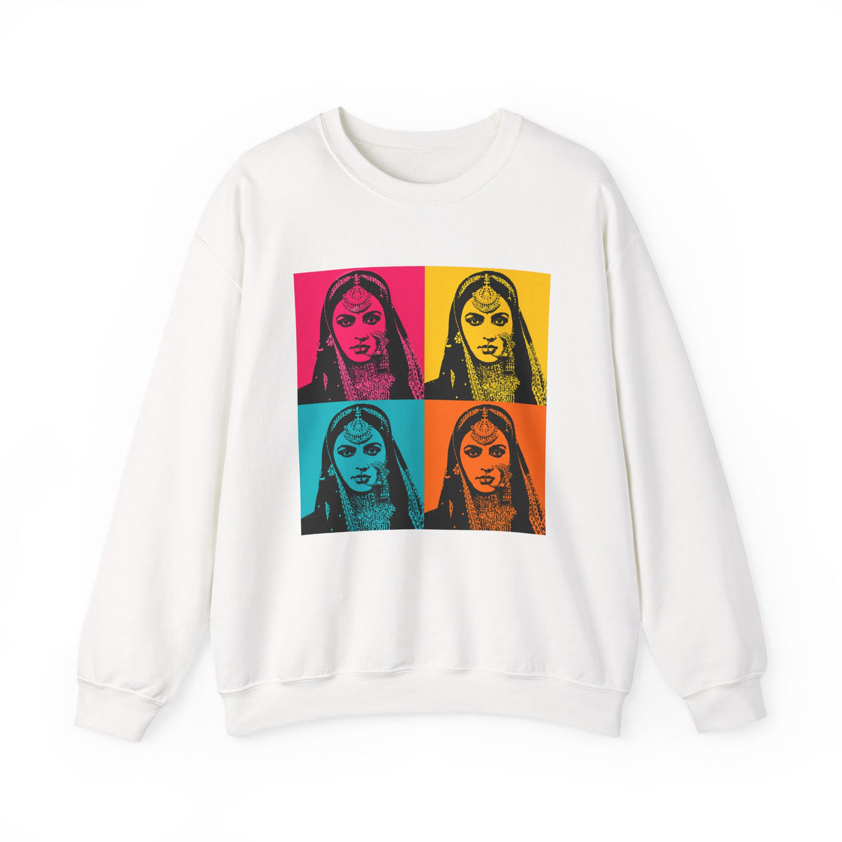 Bollywood Queen Pop Art Sweatshirt Vibrant Four‑Panel Indian Portrait Tee
