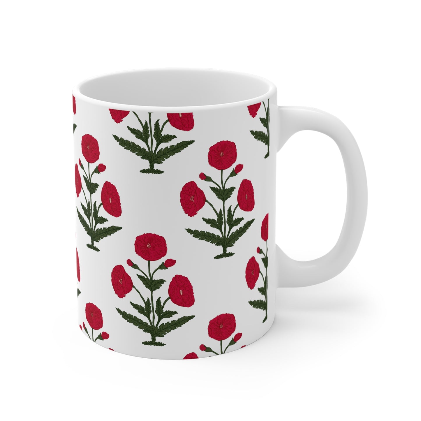 Desi Bollywood Poppy Buta Mug,  South Asian Mughal Art Tea Coffee Mug