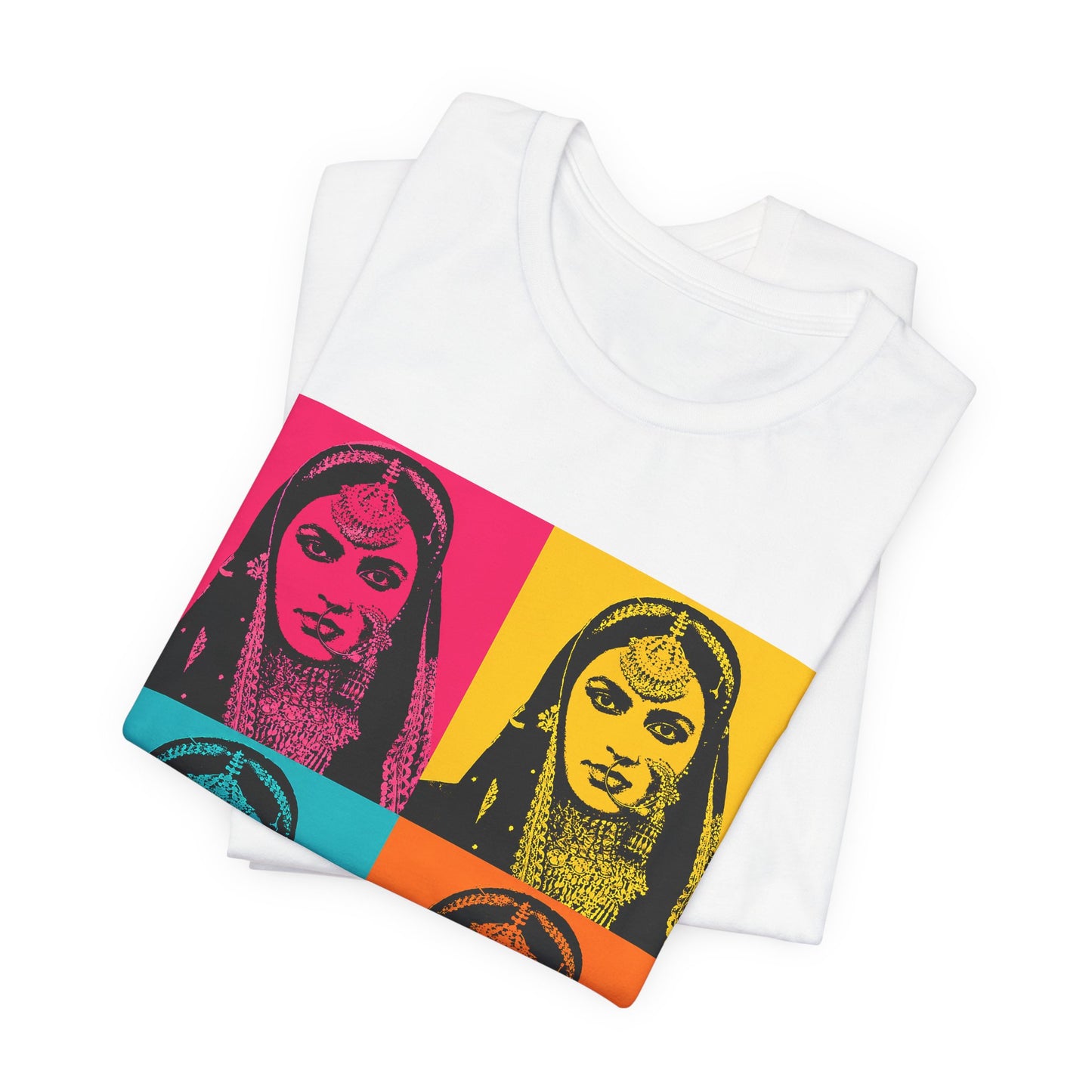 Bollywood Desi Queen Pop Art T‑Shirt Vibrant Four‑Panel Indian Portrait Tee