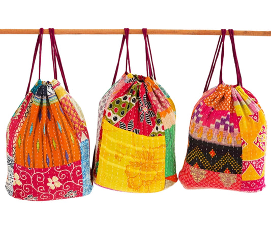 Desi Bollywood Backpack Bag Kantha Hand Stitched Handmade