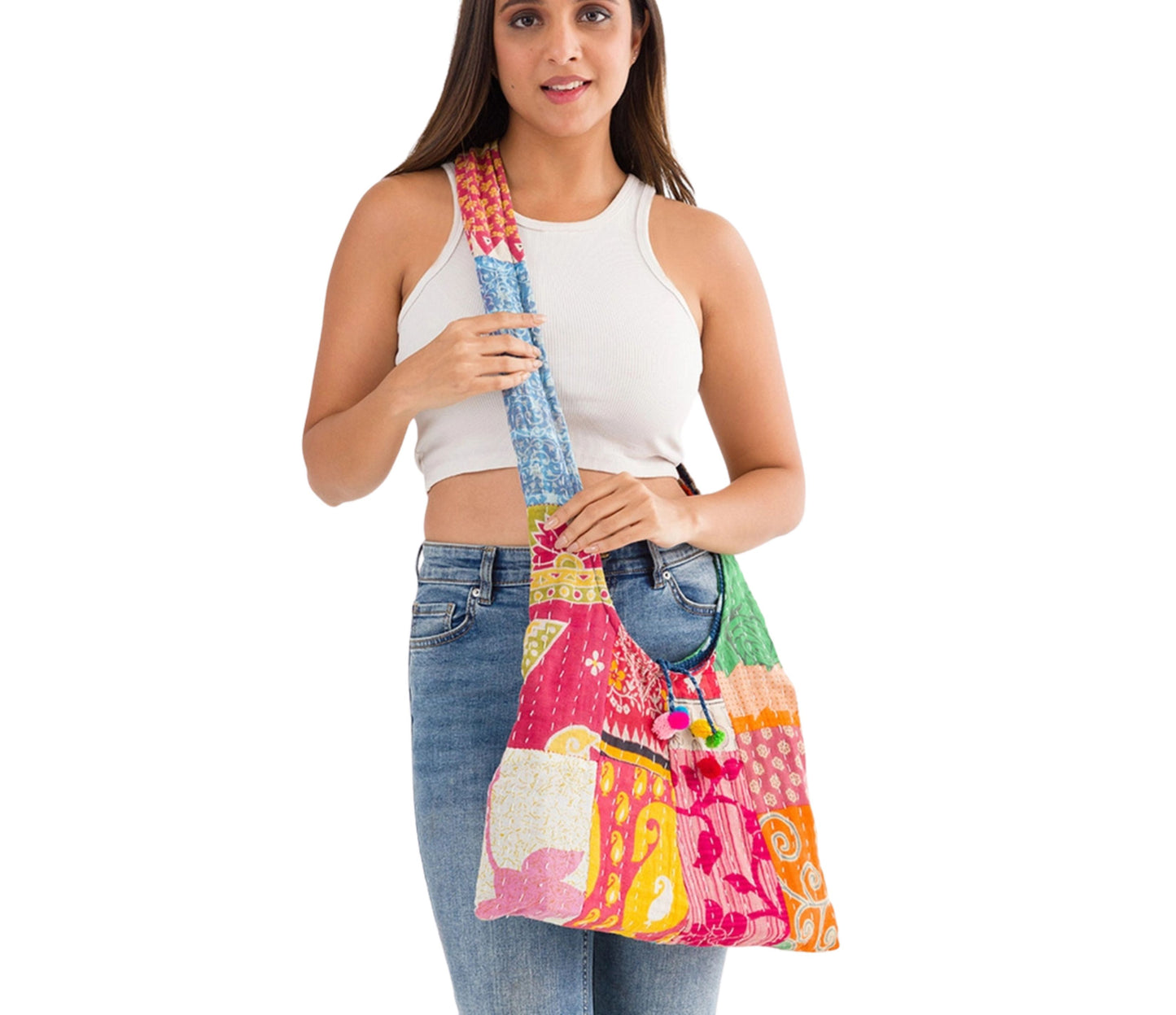Desi Bollywood Crossbody Bag Jhola Kantha Hand Stitched Handmade