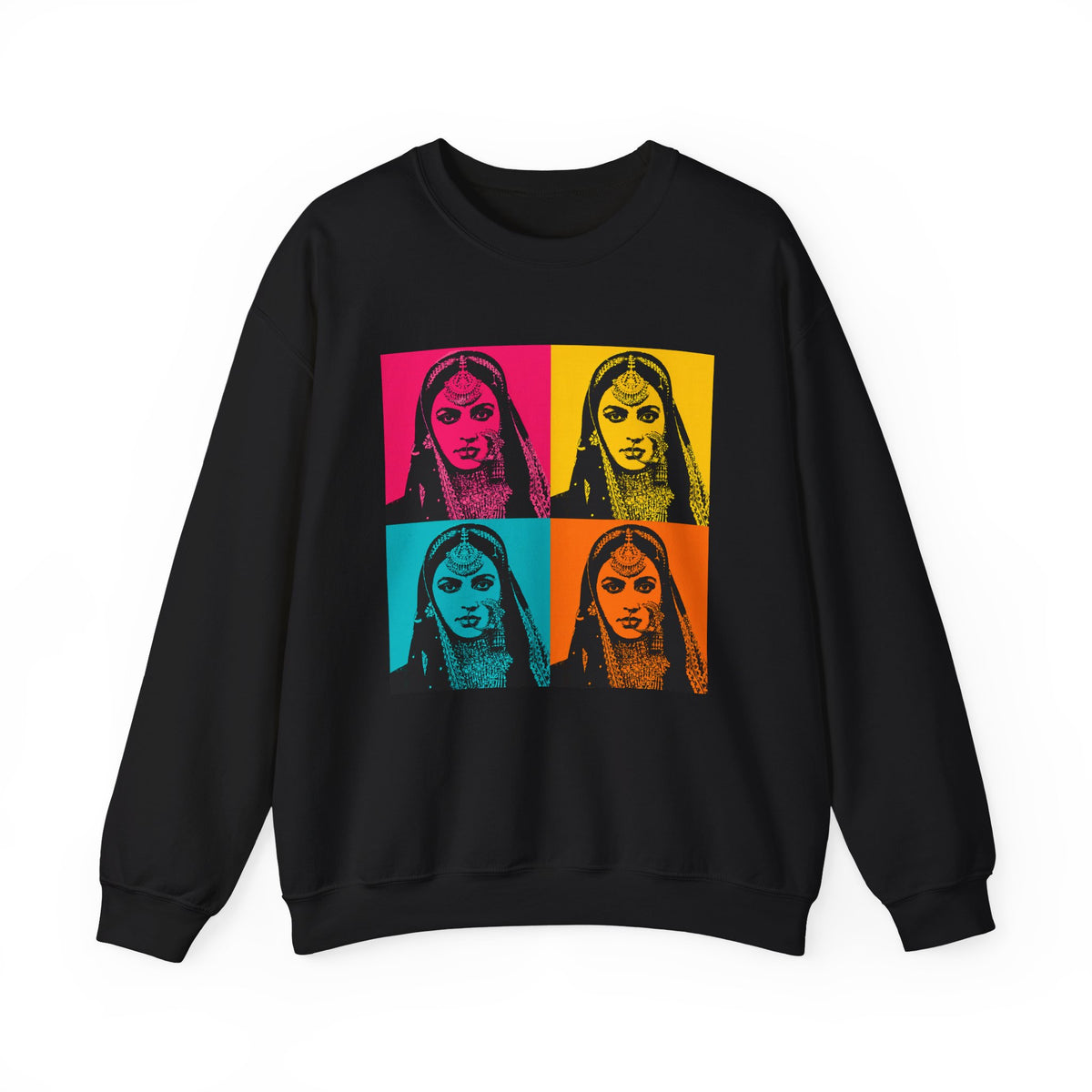 Bollywood Queen Pop Art Sweatshirt Vibrant Four‑Panel Indian Portrait Tee
