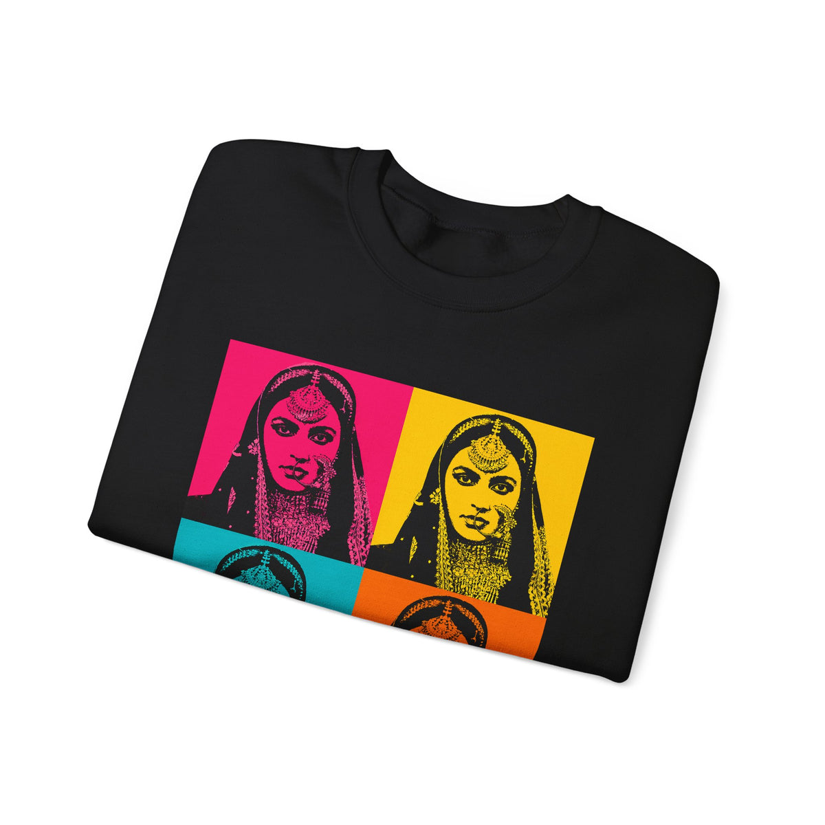 Bollywood Queen Pop Art Sweatshirt Vibrant Four‑Panel Indian Portrait Tee