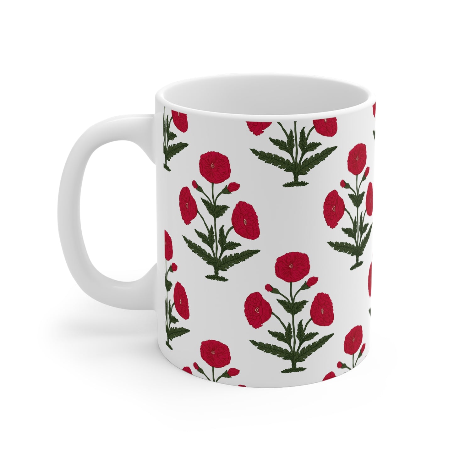 Desi Bollywood Poppy Buta Mug,  South Asian Mughal Art Tea Coffee Mug