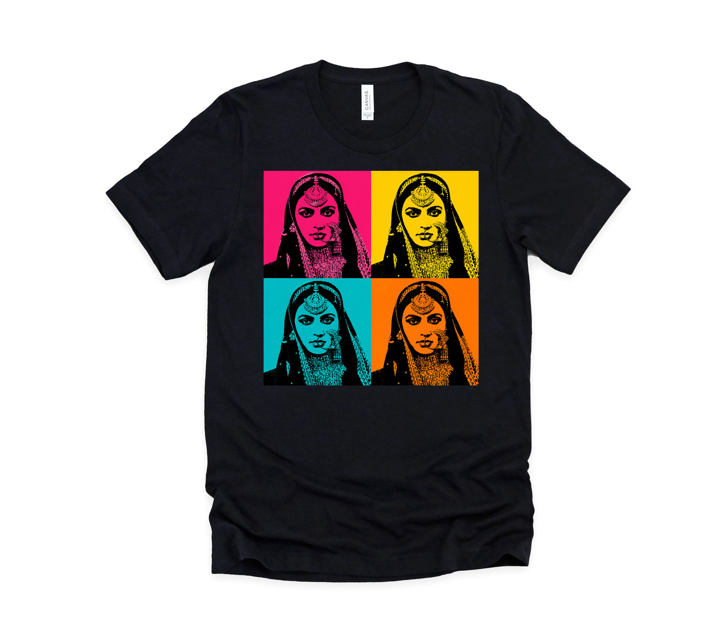 Bollywood Desi Queen Pop Art T‑Shirt Vibrant Four‑Panel Indian Portrait Tee
